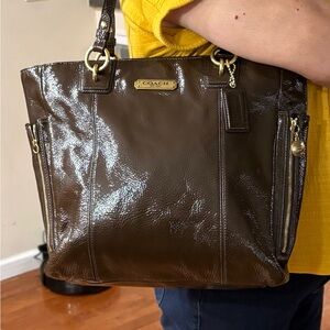Coach Patent Leather brown Handbag.